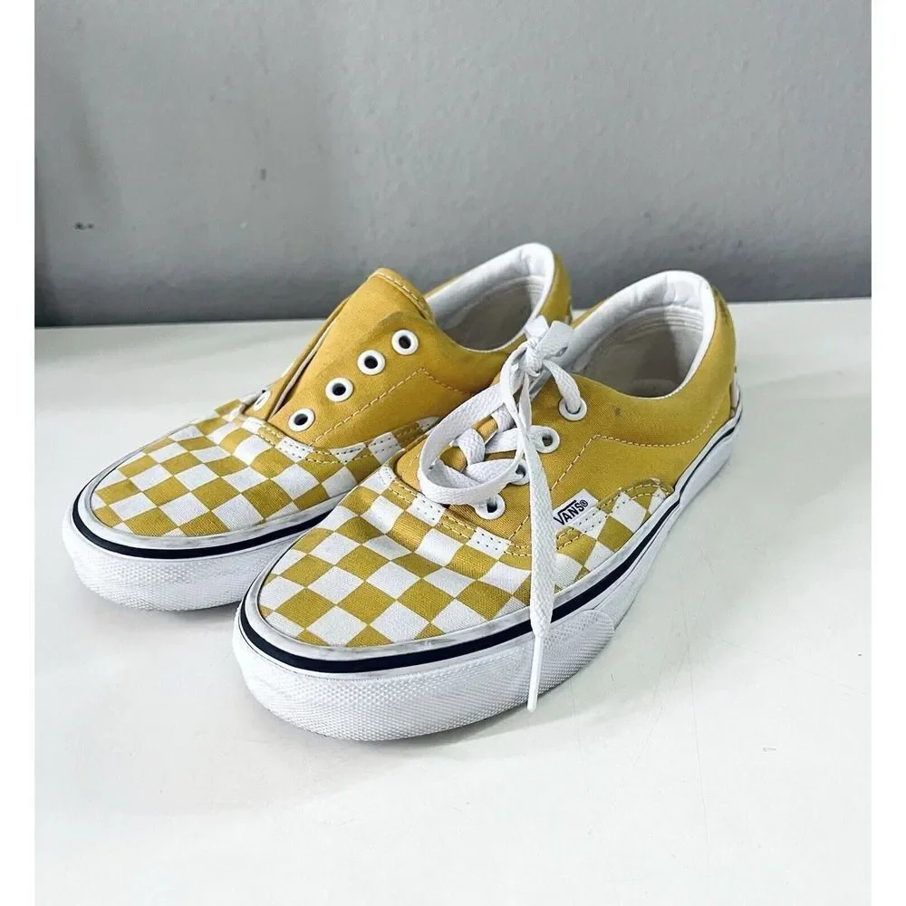 Vans Era Checkerboard Shorts Yolk Yellow Low Top Sneakers Women Sz 6.5